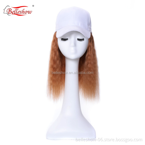 Hot sell synthetic hair and human hair black basketball hat Light brown wool roll hat wig  long curly wig